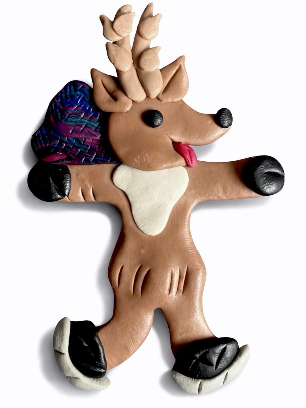 Vintage Reindeer Lapel Pin Polymer Clay Deer on Skates Winter Christmas Holiday